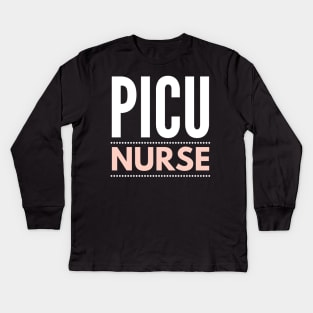 PICU Nurse bold white and pink text design Kids Long Sleeve T-Shirt